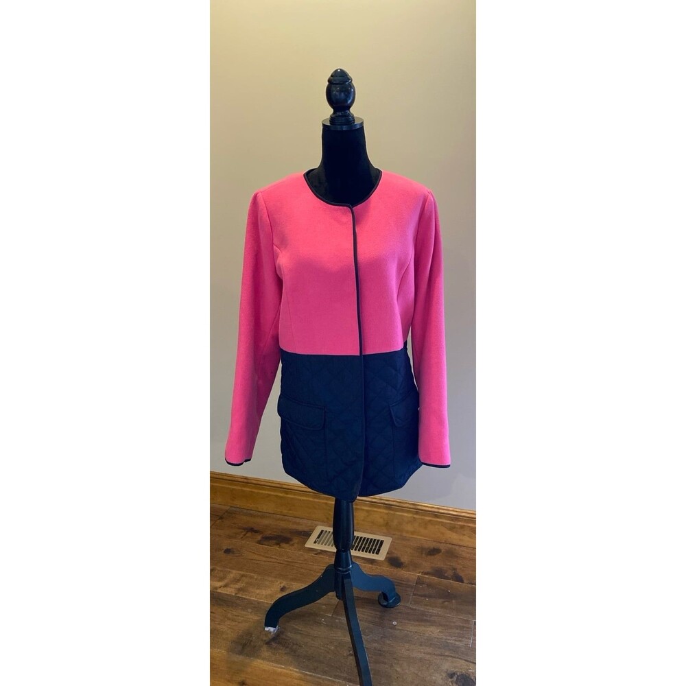 Crown & Ivy Jacket Coat Pink Fuchsia‎ Upper Navy Blue Quilted Lower Size Large